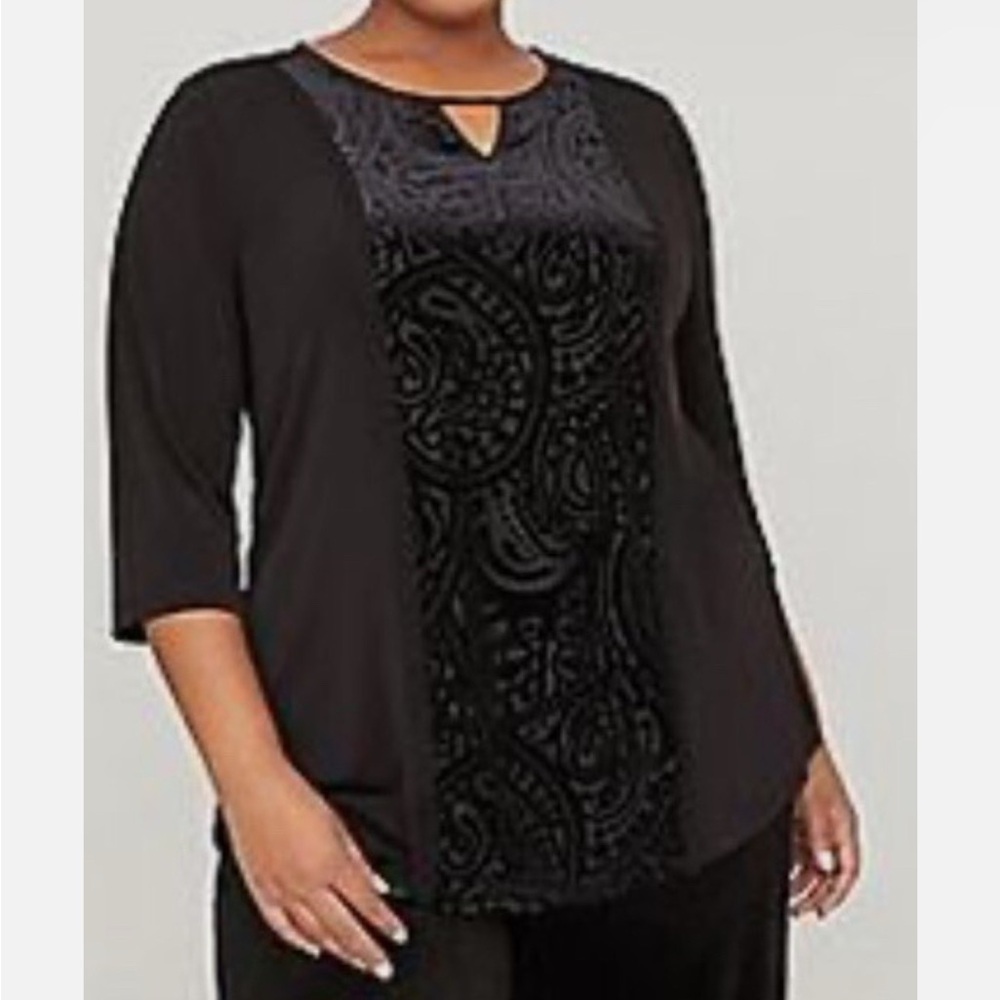 Catherines Top Womens 4X Black Velvet Paisley Whimsigoth Grunge Plus Stretch
